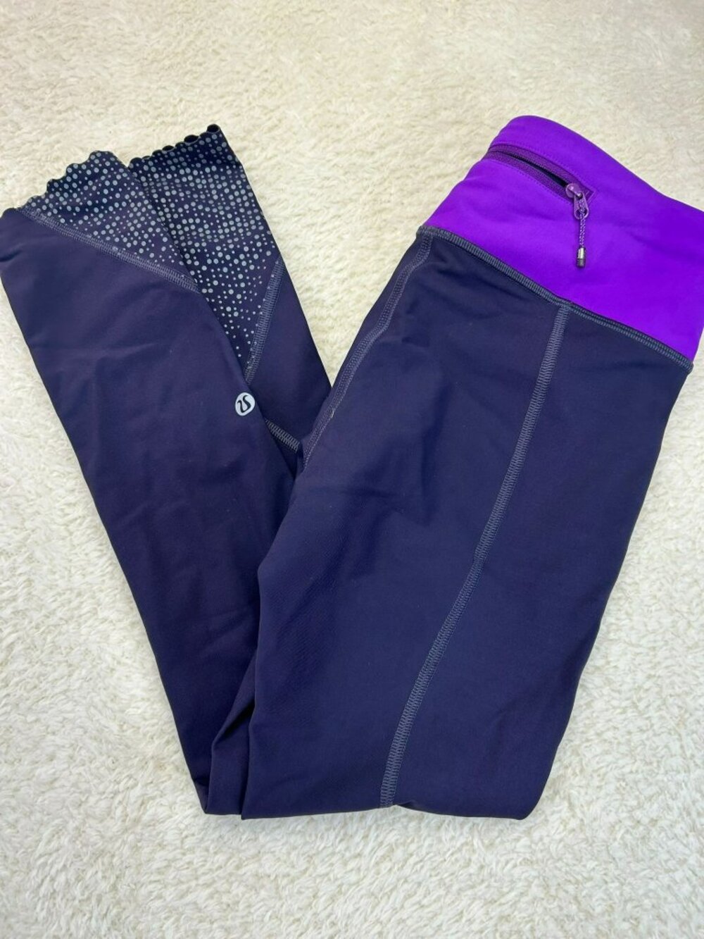 Lululemon Leggings Women Purple/Black Size 4 Nylon/Elastane High Rise Reflective